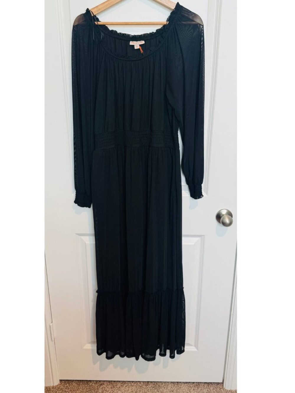 (2 for $15) Knox Rose Black Sheer Sleeve Tiered Maxi Dress Size L